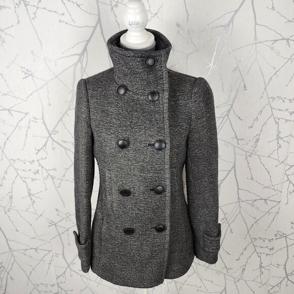 Babaton Gray Tweed 70% Wool Blend Double Breasted Howell Peacoat Preppy - Picture 4 of 10